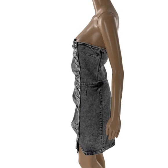 Retrofete Acid Gray Denim Chambray Jean Strapless Ruched Megh Dress - Picture 7 of 12